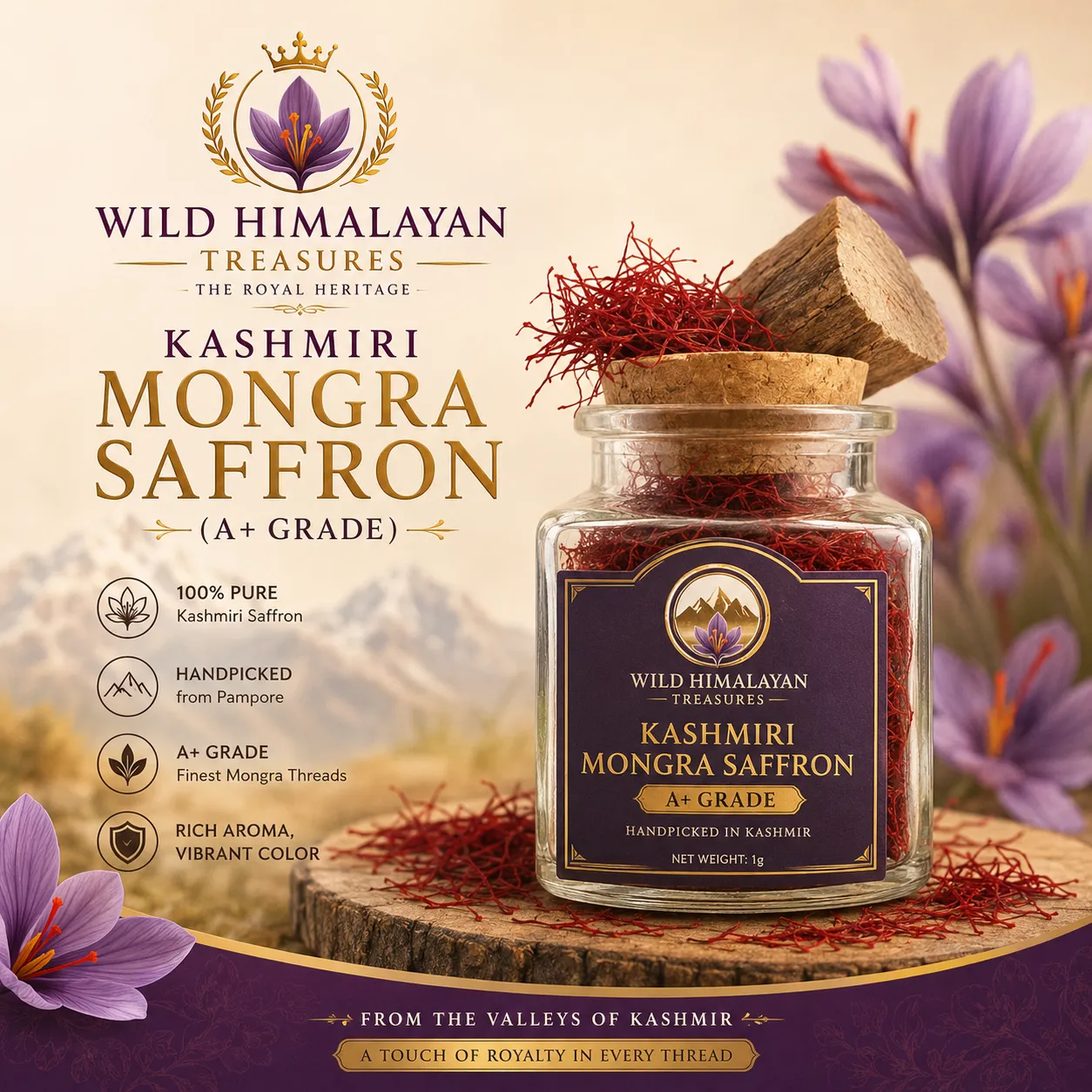 Kashmiri Mongra Saffron (A+ Grade)